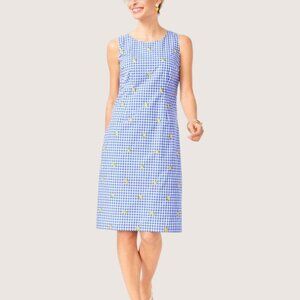 Talbots Lemon Gingham Shift Dress Embroidered Keyhole Back Lined Cotton 16 NWOT